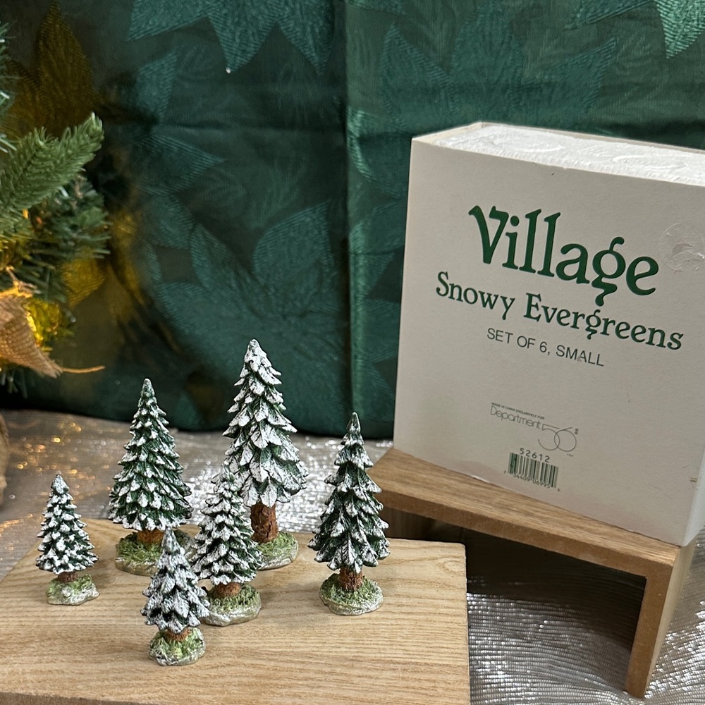Dept 56 Village Snowy Evergreens Set Of 6 Small Resin Trees